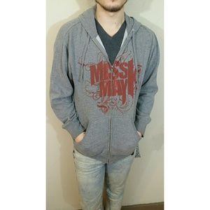 Miss May I thin zip-up hooded graphic band jacket
